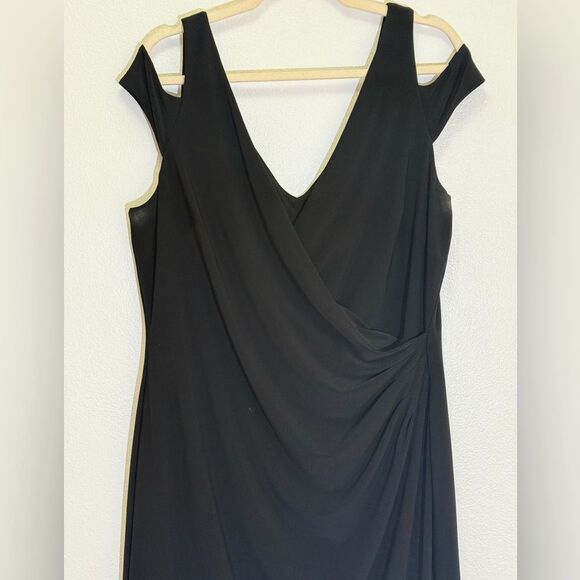 LRL Lauren by Ralph Lauren - Black Jersey Faux Wrap V-Neck Dress - Women size 16 - Picture 6 of 7